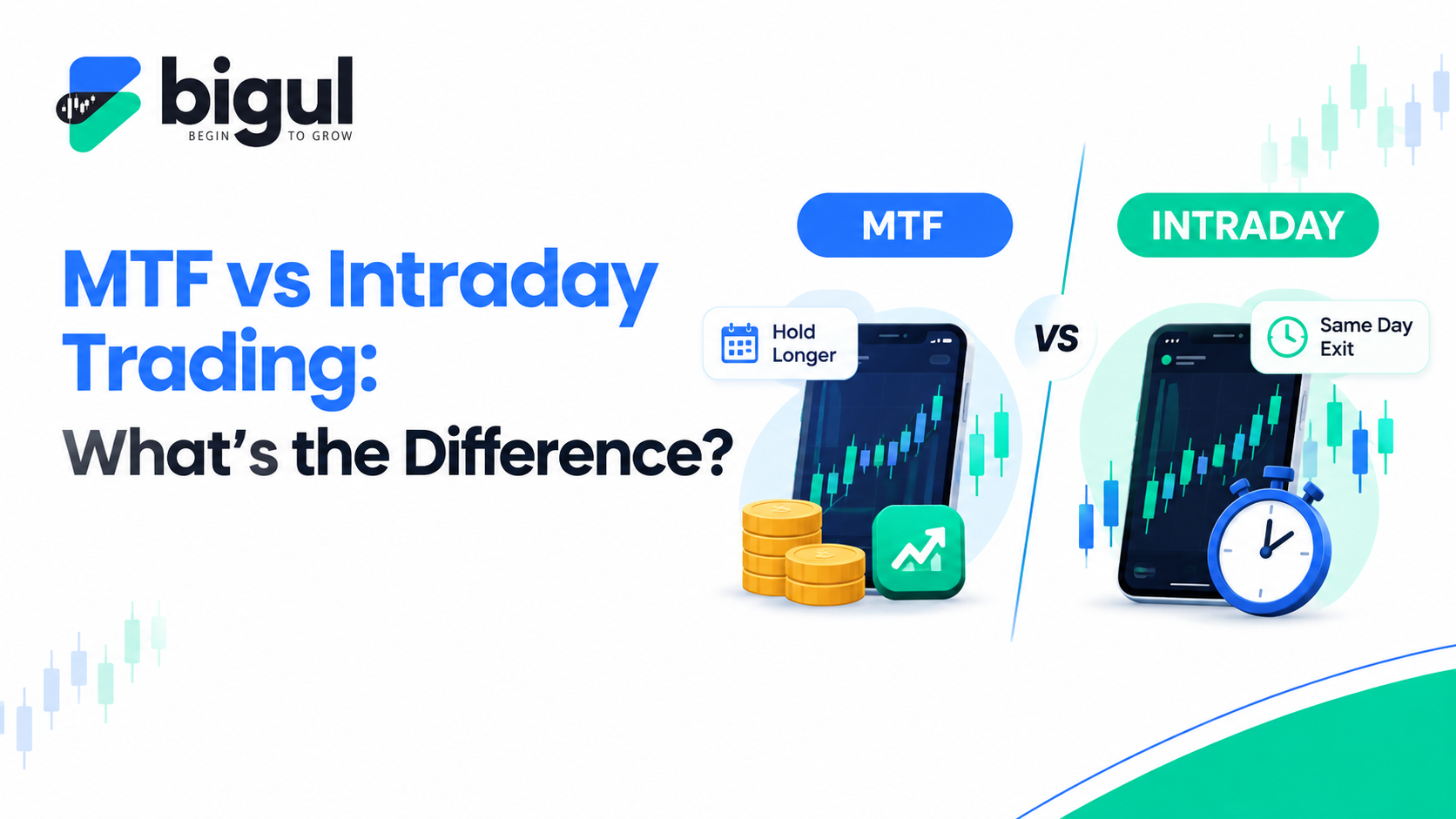 MTF vs Intraday Trading comparison showing differences in leverage, holding period, costs, share ownership, and risk